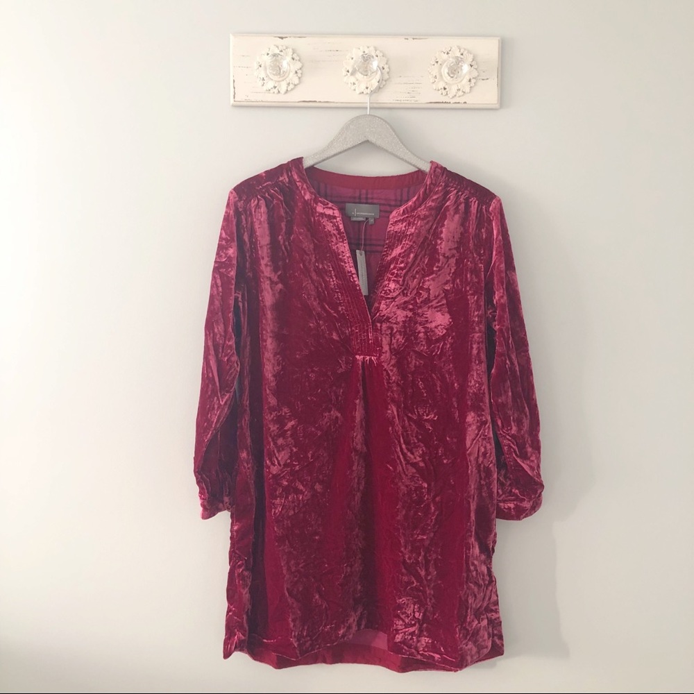 Anthropologie Red Melody Velvet Tunic Dress .  Worn once, excellent condition